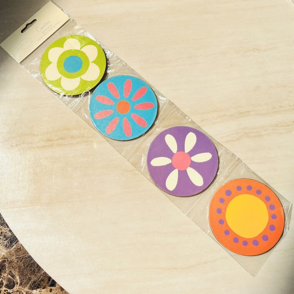 VTG Design Design Coasters Laminated/Cork Bottom Set of 4 Graphics Barware 3.75”